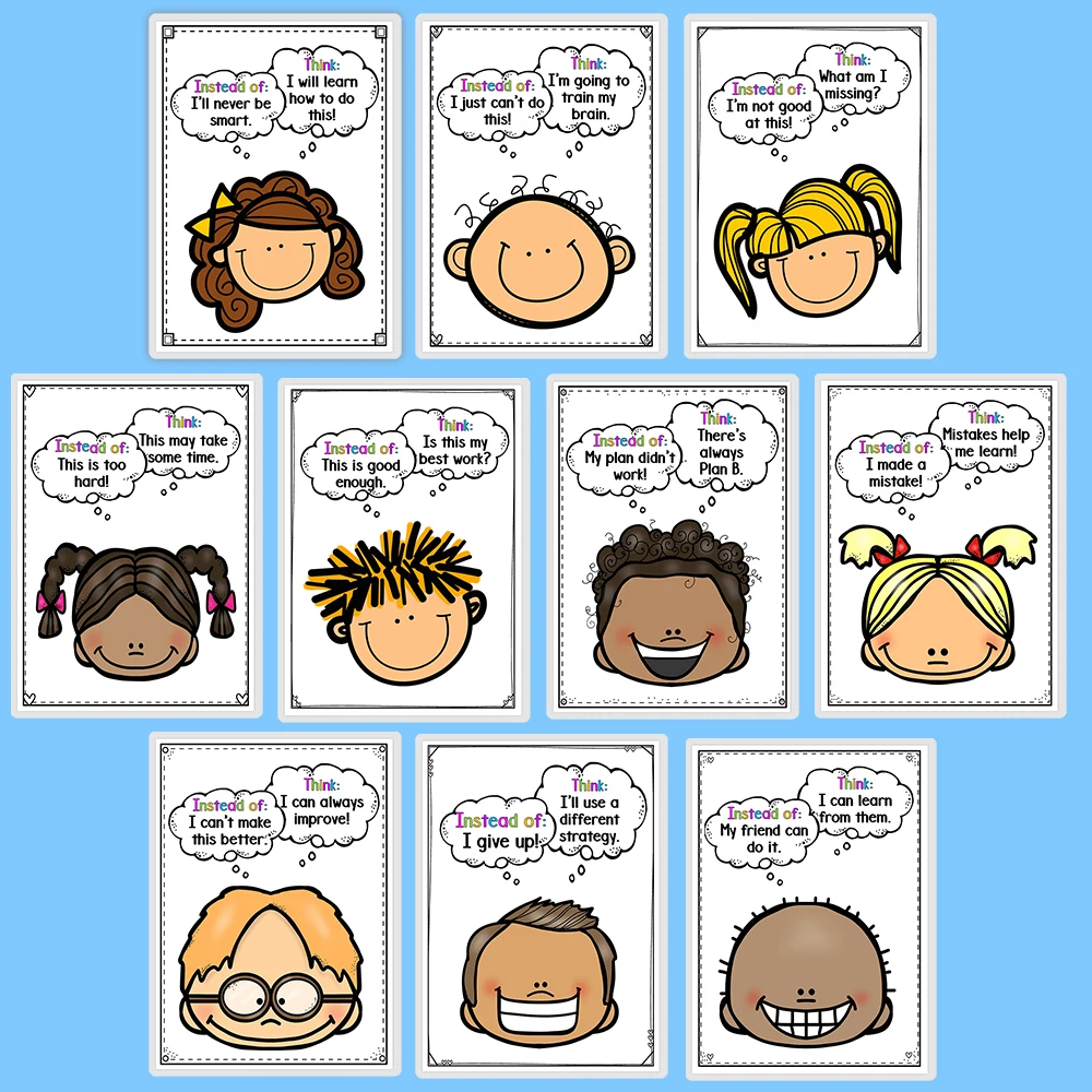 

10PCS kids Growth Mindset Poster Homeschool Supplies Educational Children Baby Bedroom Classroom Decoration Educational Posters