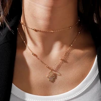 unique multilayered beads chain necklace for women gold silver color fatima hamsa hand pendants necklaces fashion jewelry gifts