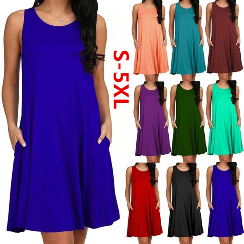 Тропическое летнее женское платье без рукавов с круглым вырезом длиной до колена