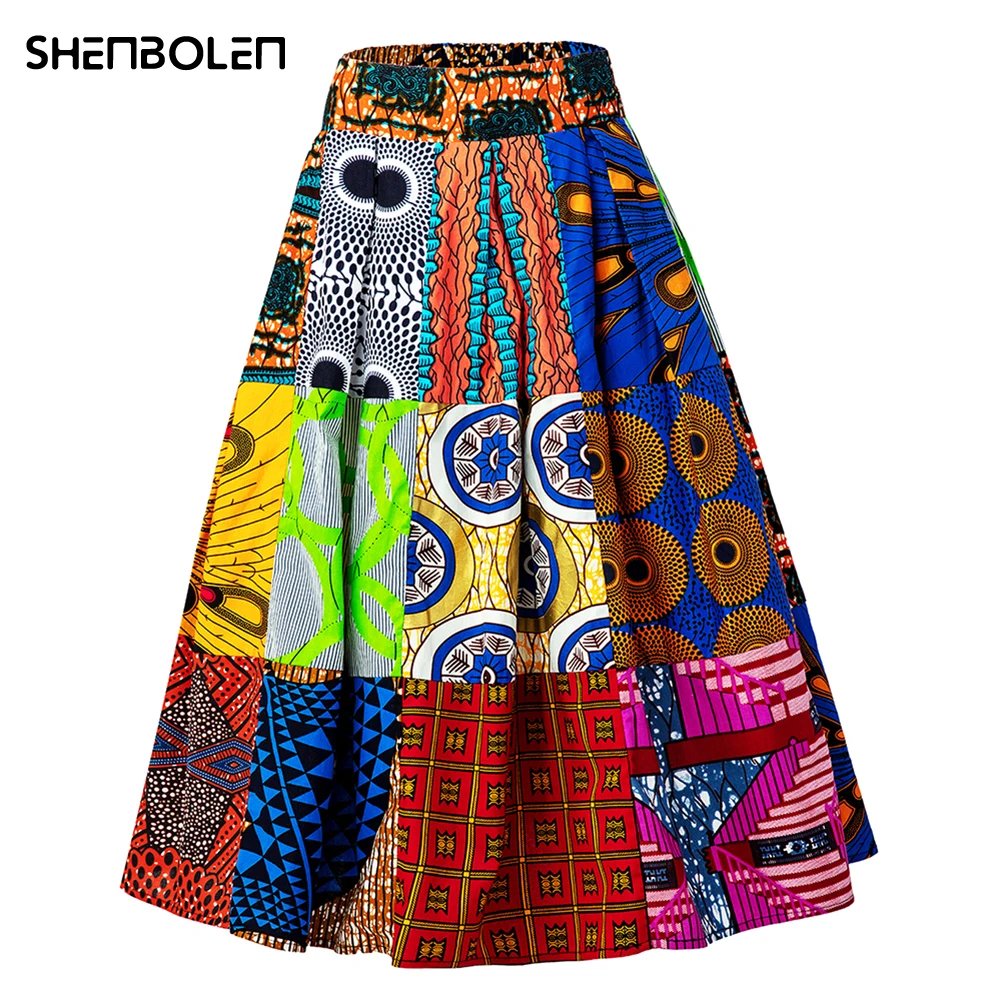 

African Women's Skirt Elastic Dashiki Print Cotton Splicing Skirt African Women's Daily Casual Fashion African Women's Skirt