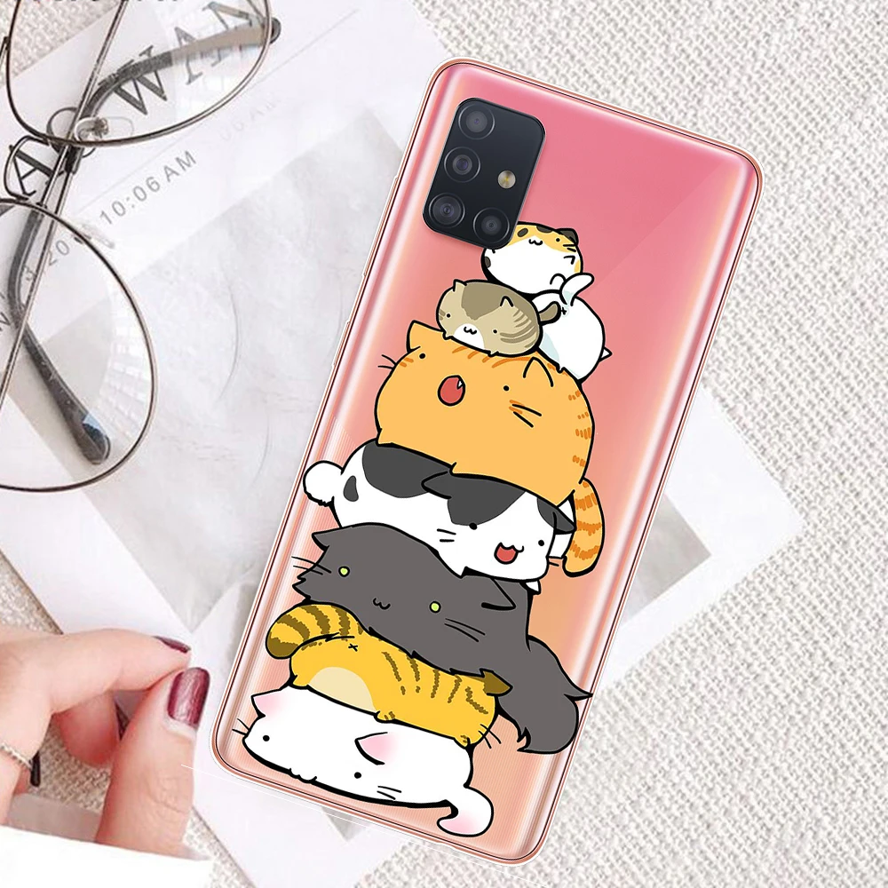 Чехол в Корейском стиле для Samsung Galaxy A51 мультяшный прозрачный мягкий чехол из ТПУ A