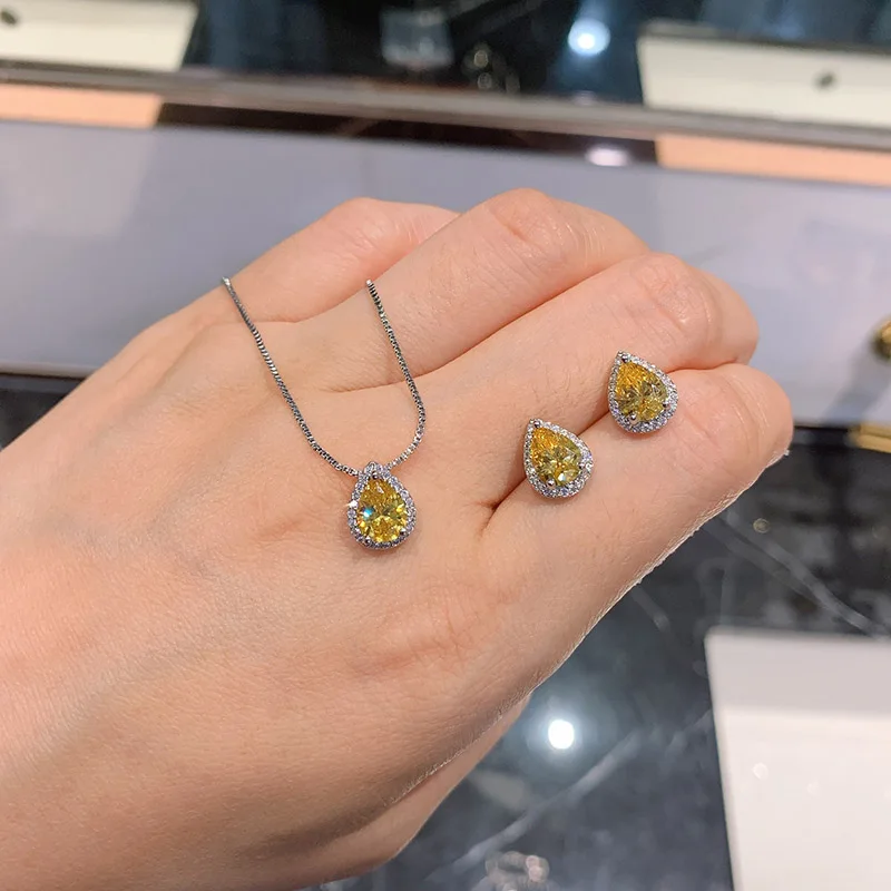 

Funmode Yellow Color Water Drop Cubic Zircon Rhinestone For Wedding Bridal Party Jewelry Sets Accessories Wholesale FS257