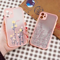 flower plant floral painting phone case pink color matte transparent for iphone 13 12 11 pro max mini x xr xs 7 8 plus shell