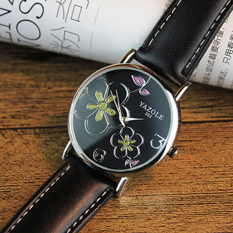 

2019 Fashion Women's Watches Luxury Yazole Brand Leather Analog Quartz WristWatch Flower Ladies Watch Women Dress Reloj Mujer