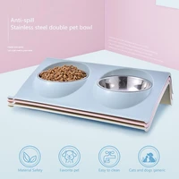 2021 double dog cat bowls stainless steel pet food feeder drinking bowl easy cleaned dog cat pet food bowl feeding dishes