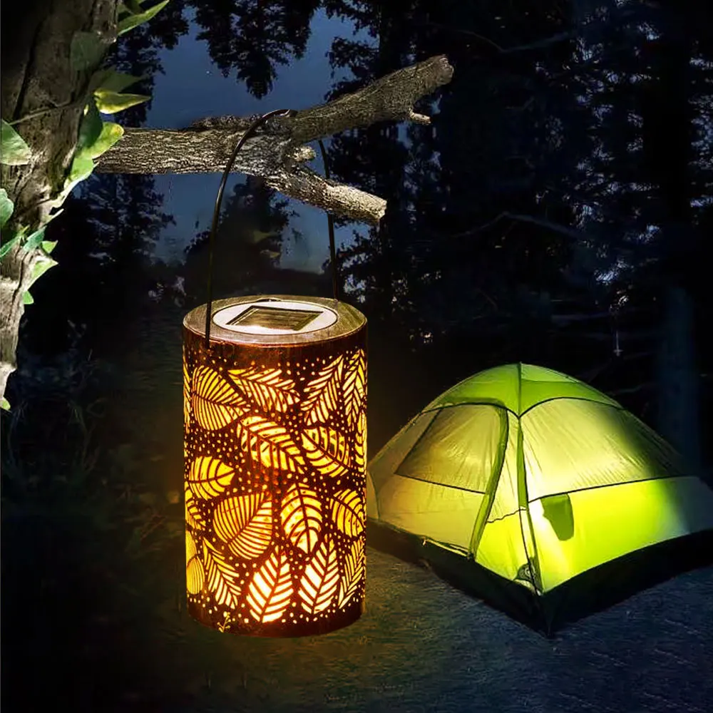 

Solar Lantern Lights Outdoor Garden Hanging Lights Metal Leaf Pattern Lights Lamp for Patio Outside or Table