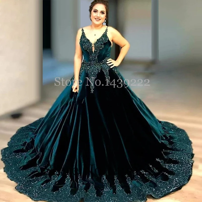 

Green Velvet Evening Dress Gowns Beads V Neck Graduation Formal Celebrity Dresses Robe De Soiree Evening Dress