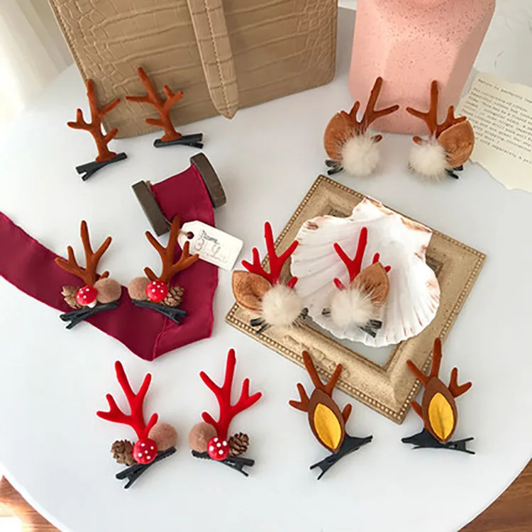 

2pcs/set Christmas Hair Clips For Girls Cute Deer Ear Hairpins Hairgrips Kids Christmas Antler Hairpin Barrette Hair Accessories