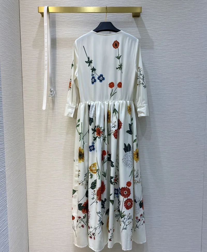 

Женское модельное платье с цветочным принтом, облегающее однобортное длинное платье с поясом и рукавом 2021, y402, весна 3/4