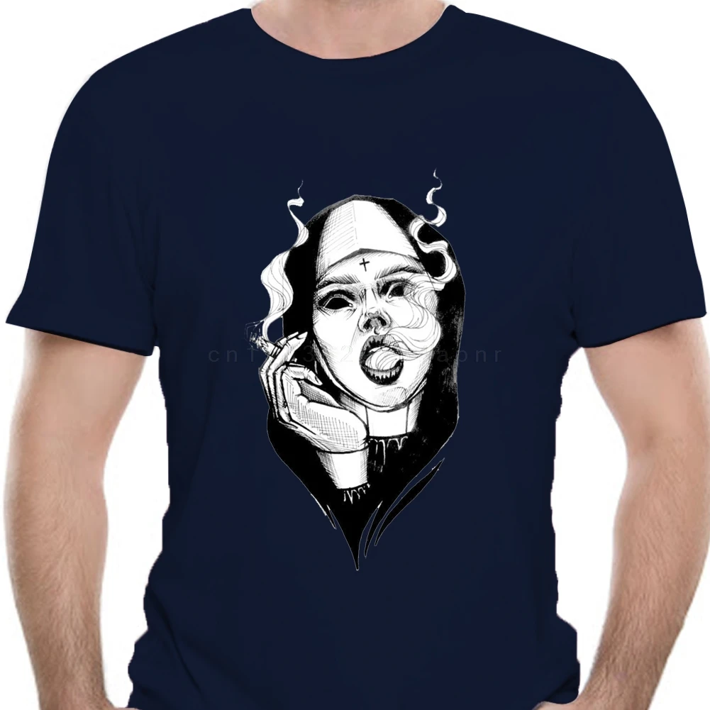 

Футболка в готическом стиле с надписью сатаны, черная забавная тенниска с принтом в стиле Харадзюку, ужасов, панк, с коротким рукавом, топы б...