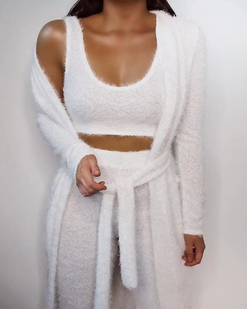 

JCHB 2021 new Women 3pcs suit cardigan Crop Top Pants Set beautiful