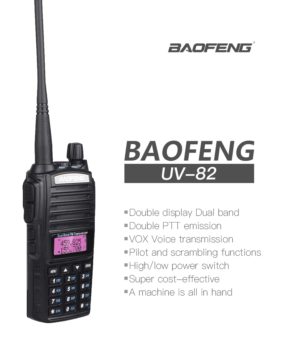 Высокая 8 Вт Baofeng UV-82 рация uv-82hp охота портативный CB Ham радио 10 км двухдиапазонный СВЧ/УВЧ-трансивер UV82 двухстороннее радио