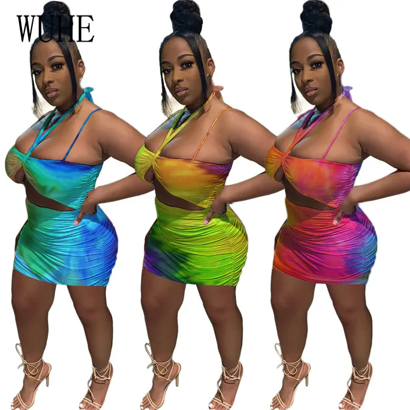 

KEXU Colorful Print Mini Dresses Hollow Out Package Hip Skinny Sleeveless Halter Off Shoulder Open Back Casual Party Bodycon