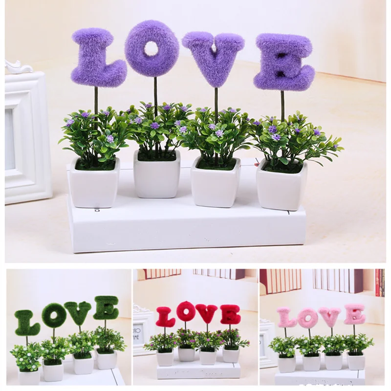 1 комплект искусственные растения с узором в виде сердечек бонсай вазой