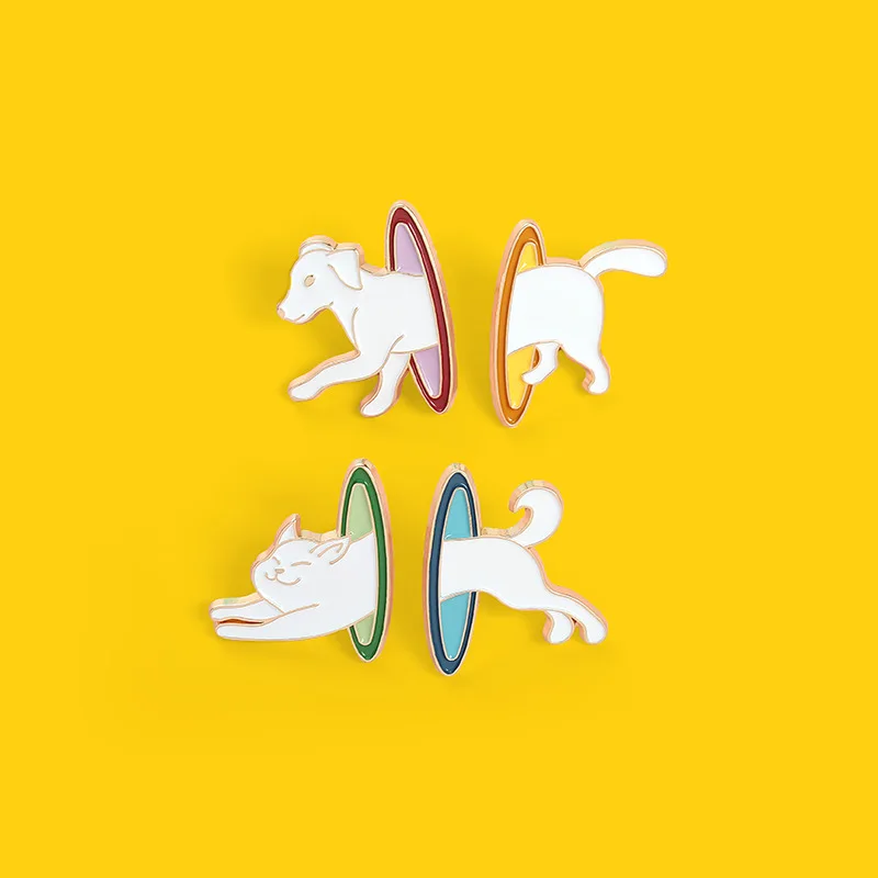 

Cute 2pcs/set Planet Jump Enamel Pin Custom Dog Cat Brooch Bag Clothes Lapel Pin Badge Cartoon Animal Jewelry Gift for Friends