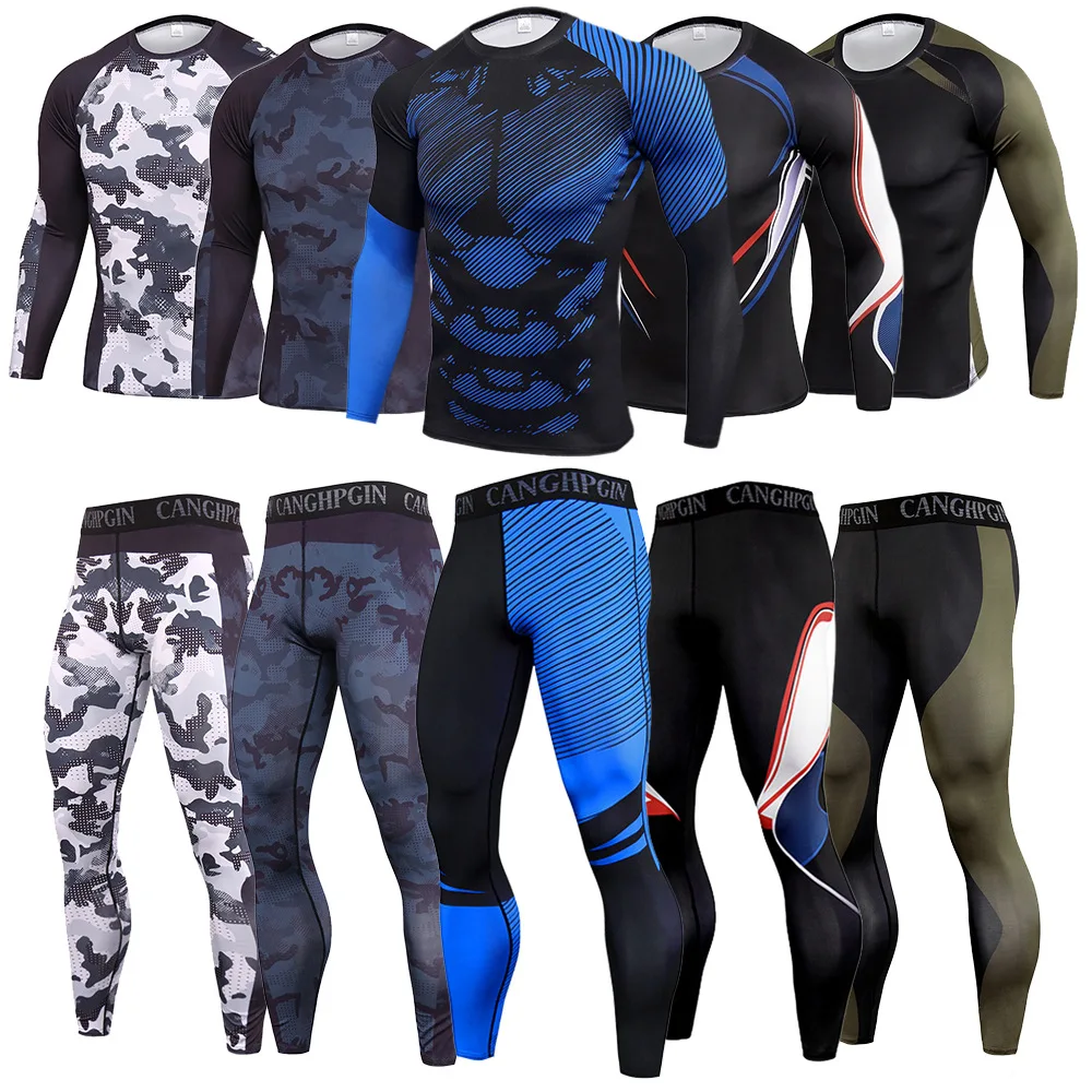 

Men's Sports Suit Quick Dry Sportswear Compression Clothing Fitness Training Leggings Jogging Gym Running Cycling Tight Clothes