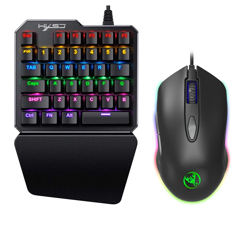 Игровая Проводная клавиатура с 35 клавишами для одной руки, с RGB-мышью, мини механическая клавиатура с синим переключателем для LOL/PUBG/Wow/Dota/