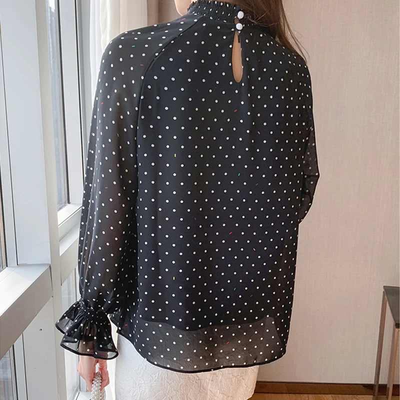 

Long Sleeve O-Neck Polka Dot Printed Real Silk Blusas Tops Women Spring Autumn Style Chiffon Blouses Shirts Lady Casual 16110