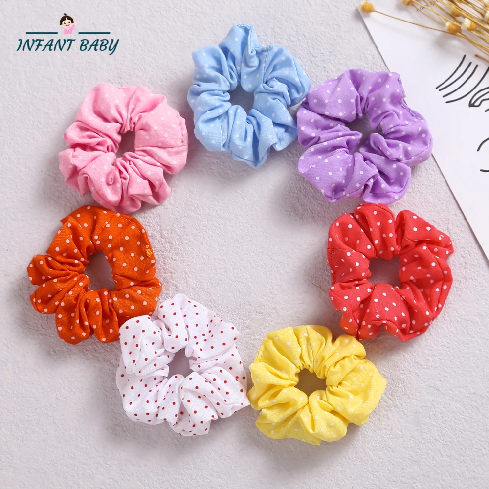 

Girls Polka Dot Scrunchies Hairband Ponytail Holder Headwear Elastic Hair Bands Solid Color Hair Accessories 2021 New Arrival