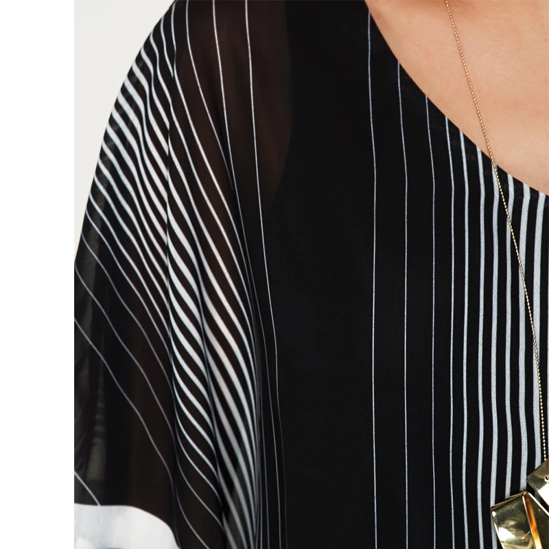 

5xl Striped women blouse plus size tops pullover femme vintage printed casual chiffon shirt batwing sleeve big size summer shirt