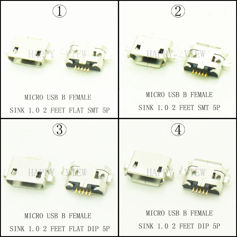 

1000 шт. Micro USB 2,0 раковина 1,0 разъем Женский Тип B USB2.0 штепсельное гнездо SMT DIP 5Pin 2 фута основополагающий плоский рот