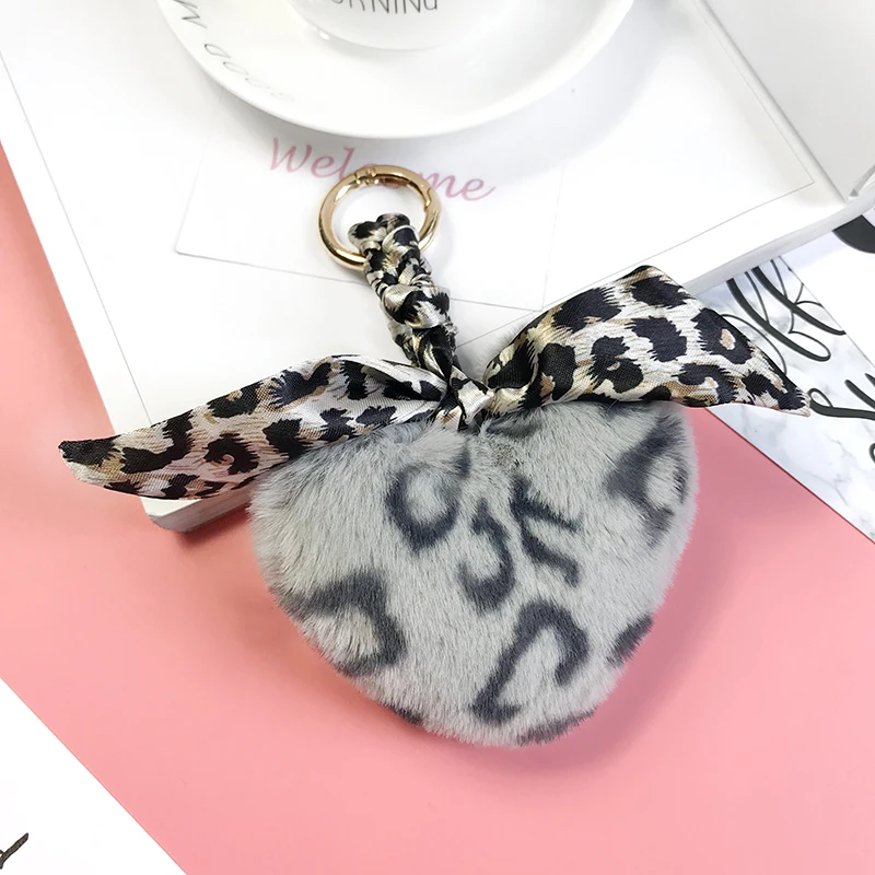 Модный Пушистый Плюшевый подвесной брелок с леопардовым принтом сердечком и