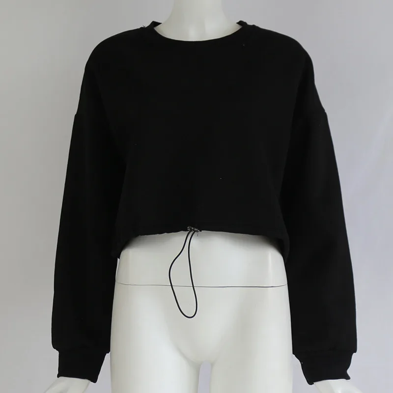 

VGH Loose Two Piece Set For Women O Neck Lantern Sleeve Drawstring Hem Tops High Waist Full Pants Casual Sets Female 2020 Autumn