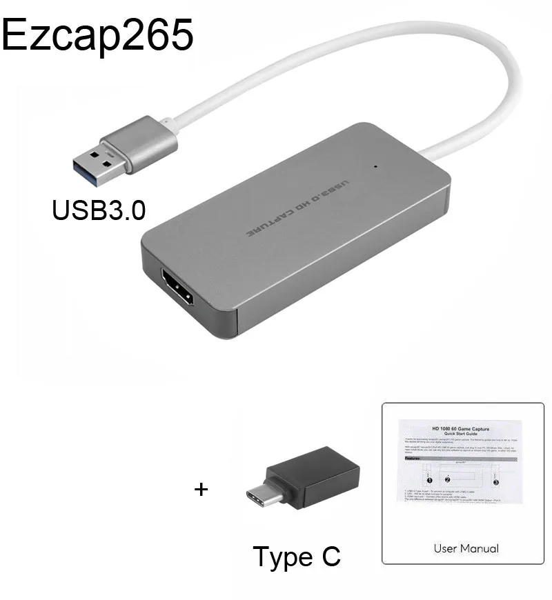 USB 3,0 TypeC Карта видеозахвата HDMI к USB3.0 ТВ коробка видеокамера игра прямая потоковая запись ключ для PS3 PS4 XBox one телефон - Цвет: Ezcap265