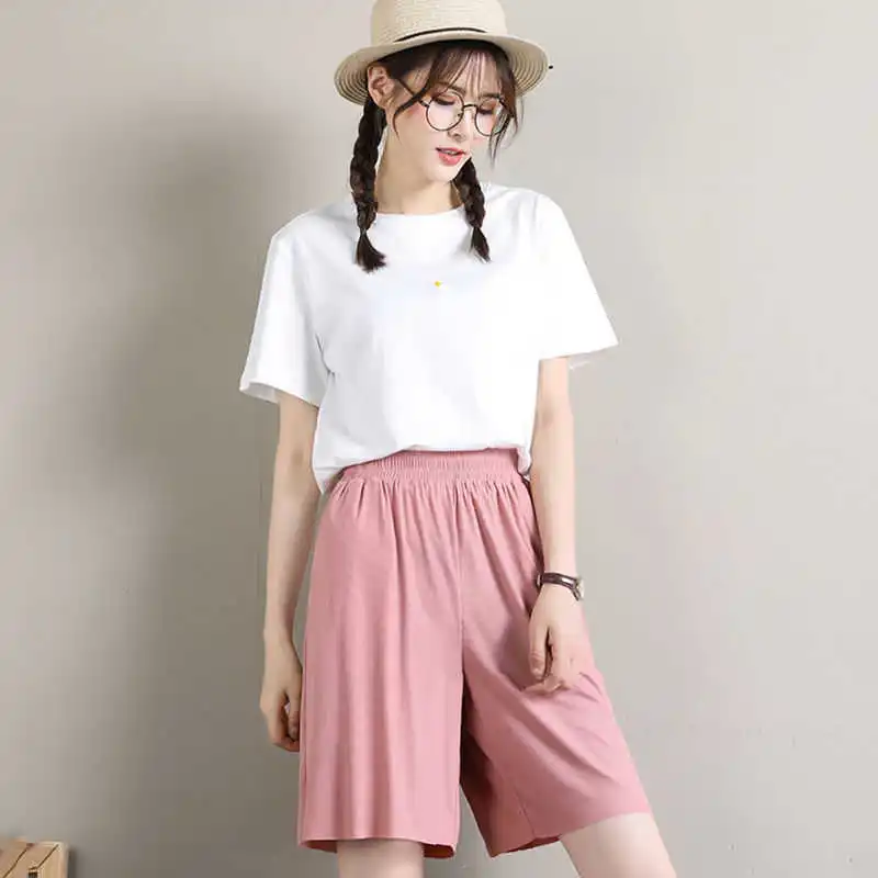 

Ice silk wide leg large size shorts women's summer loose 2021 new high waist slim pants