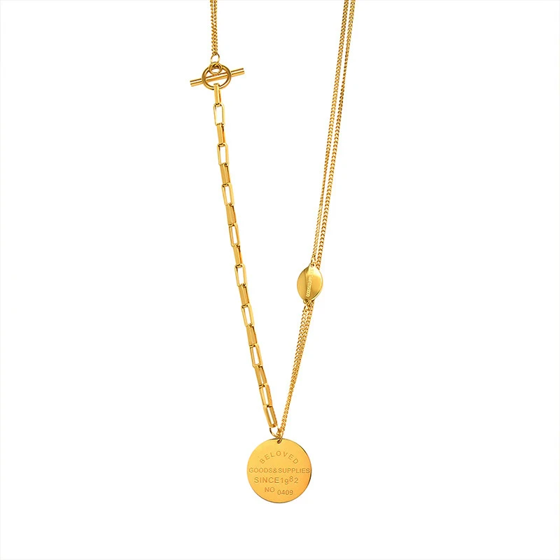

DAVINI Fashion Double Layer OT Buckle English Letter Clavicle Chain Pendant Titanium Steel 18K Real Gold Plated Necklace