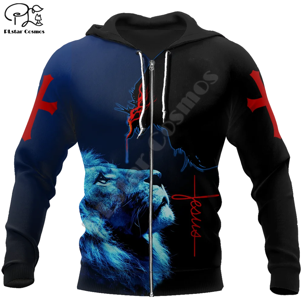 

PLstar Cosmos 3DPrint Jesus Knight Armor Warrior Cross Lion God Harajuku Streetwear Unisex Funny Zip Hoodies/Sweatshirt/-a17