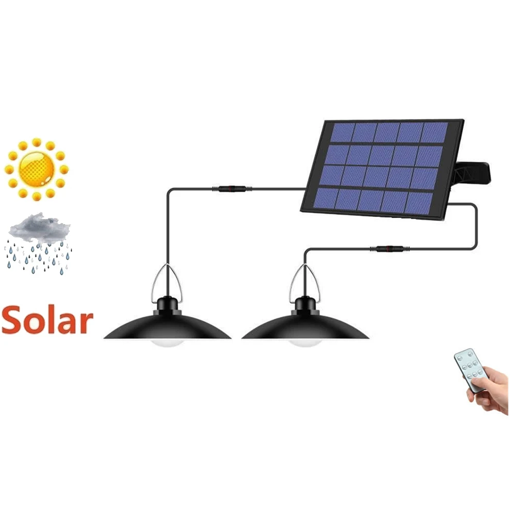 

remote 30 led 2 head Retro Lampshade Hanging Solar Light Solar LED Bulb 3M Cord Modern Style House Pergola Yard Chandelier lamp