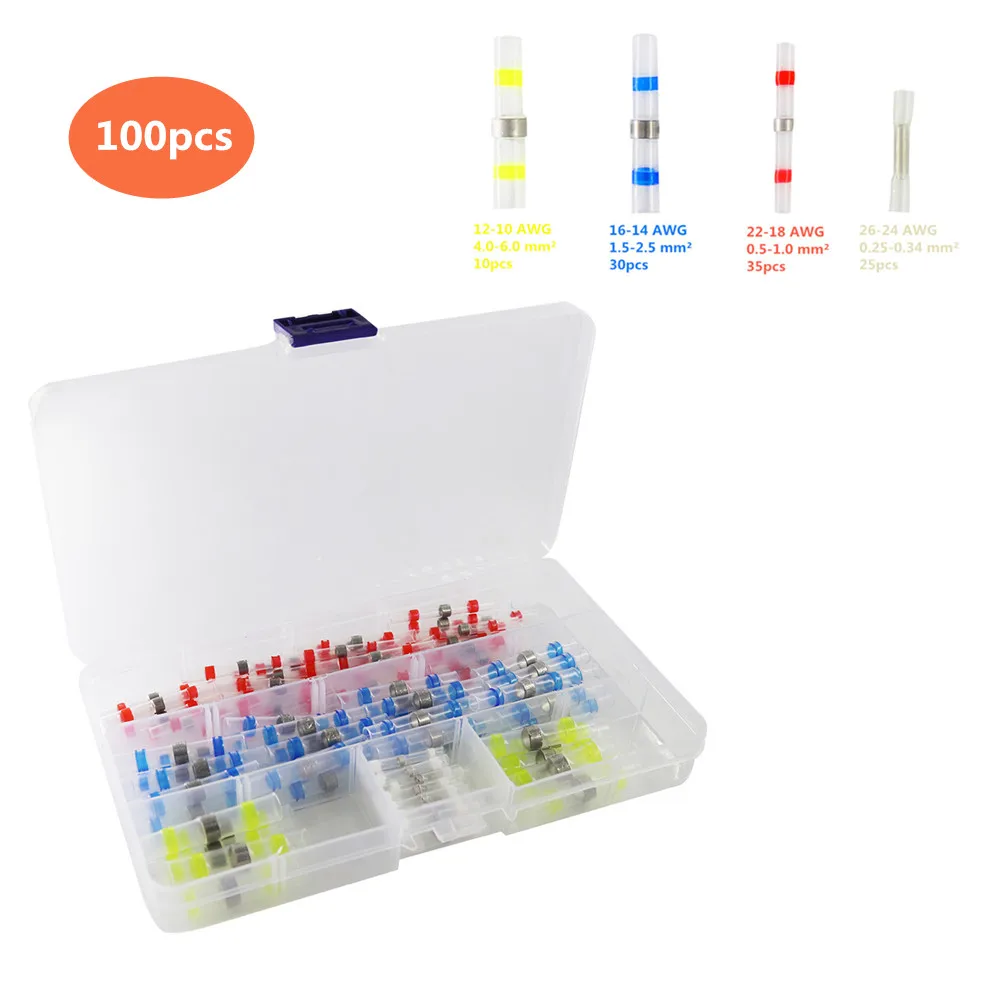 100 шт. термоусадочные клеммы для сорбирования водонепроницаемая трубка припоя