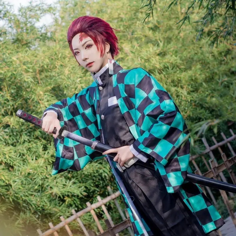 

Tanjirou Kamado Cosplay Costume For Adult Kids Halloween Party Japan Anime Demon Slayer Kimono Full Sets Wig C90C36