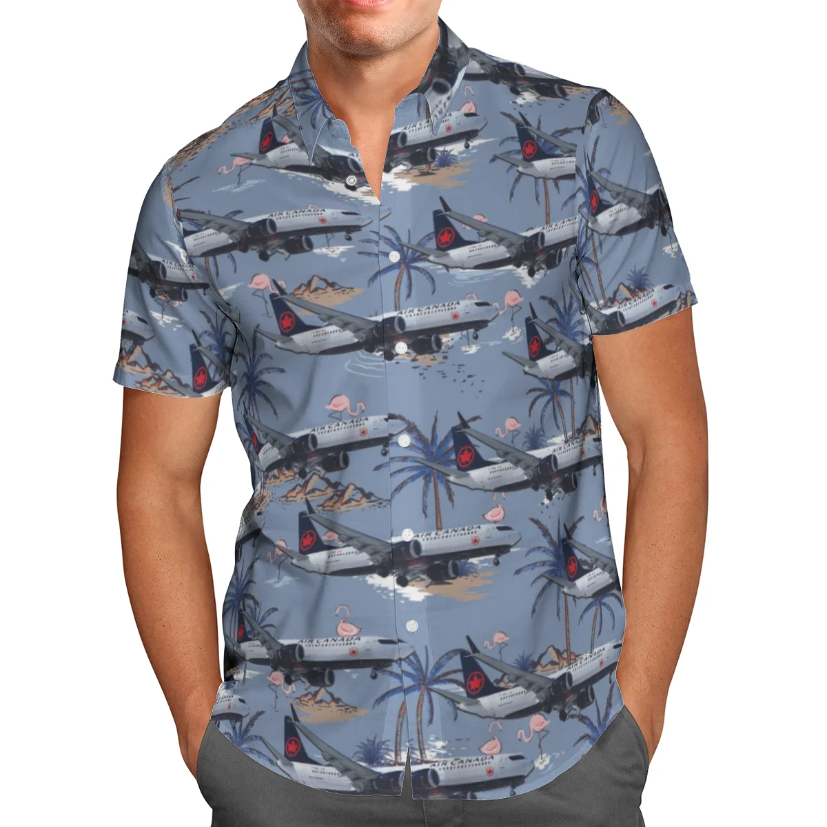 

Plane Print Short Sleeve Shirts For Men Loose Cardigan Button Shirts Plus Size Hawaiian Style Summer 2021 Ventilated Shirt W-66