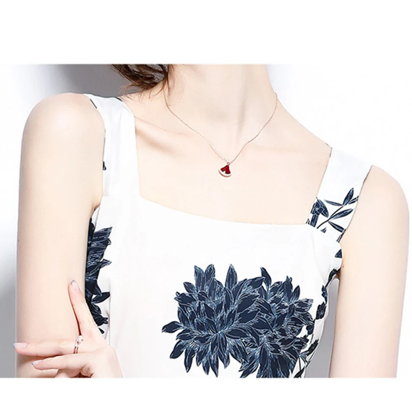 

Summer Sundress Women Sleeveless Floral Print Elegant Dress Ladies High Quality Fashion Dresses Robe Femme