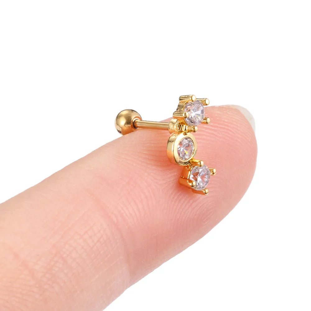 Серьги-гвоздики серебристые с фианитом украшение для Пирсинга Ушей изображением