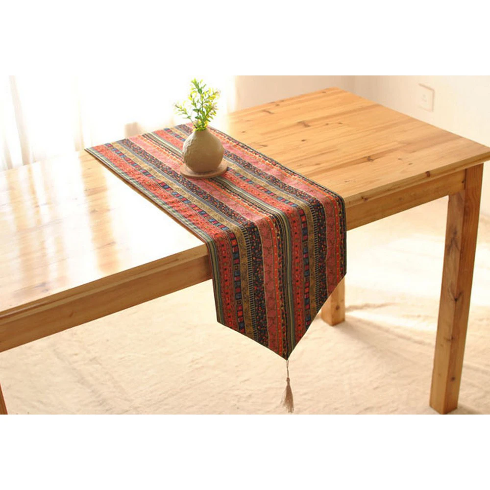 

Bohemian Quality Dining Tablecloth Color Soft Cotton Stripe Multi Sizes Lacy Home Kitchen Banquet Table Cover 1 pcs