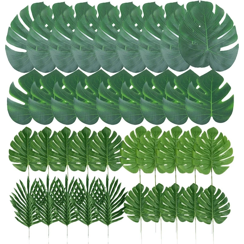 

Artificial Tropical Palm Leaves Monstera leaf Hawaiian Luau Party Jungle Theme Party Decoration Wedding Birthday Home Table Deco