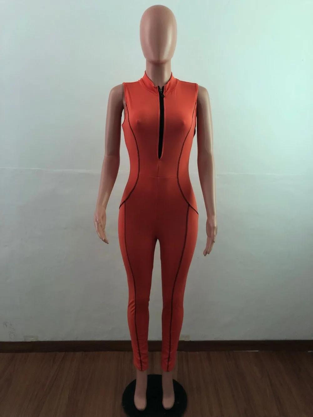 women stripes splicing zipper up sleeveless zipper up bodycon long jumpsuit sexy night club party romper playsuit GLAJ4075