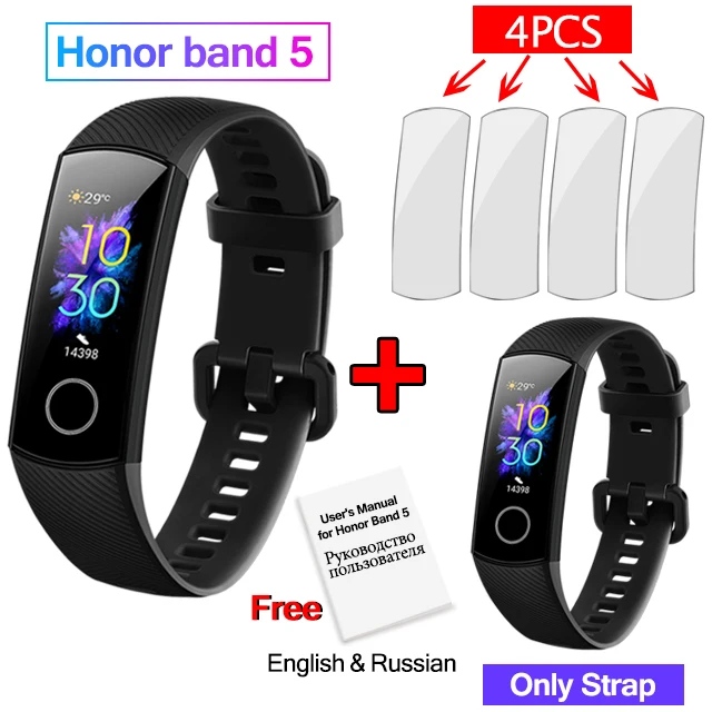 add Black strap huawei Honor Band 5 Смарт-браслет полноцветный AMOLED фитнес-браслет стильные часы лица смарт-пульсометр трекер сна - Цвет: add Black strap