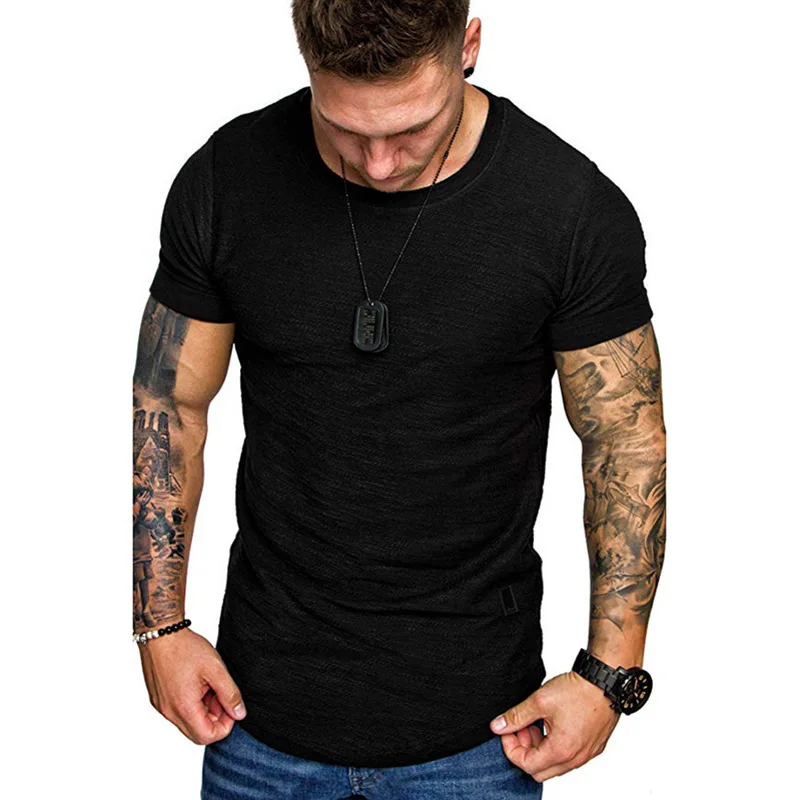 

European new men's slubby T-shirt round neck leisure sports short sleeve men's T-shirt