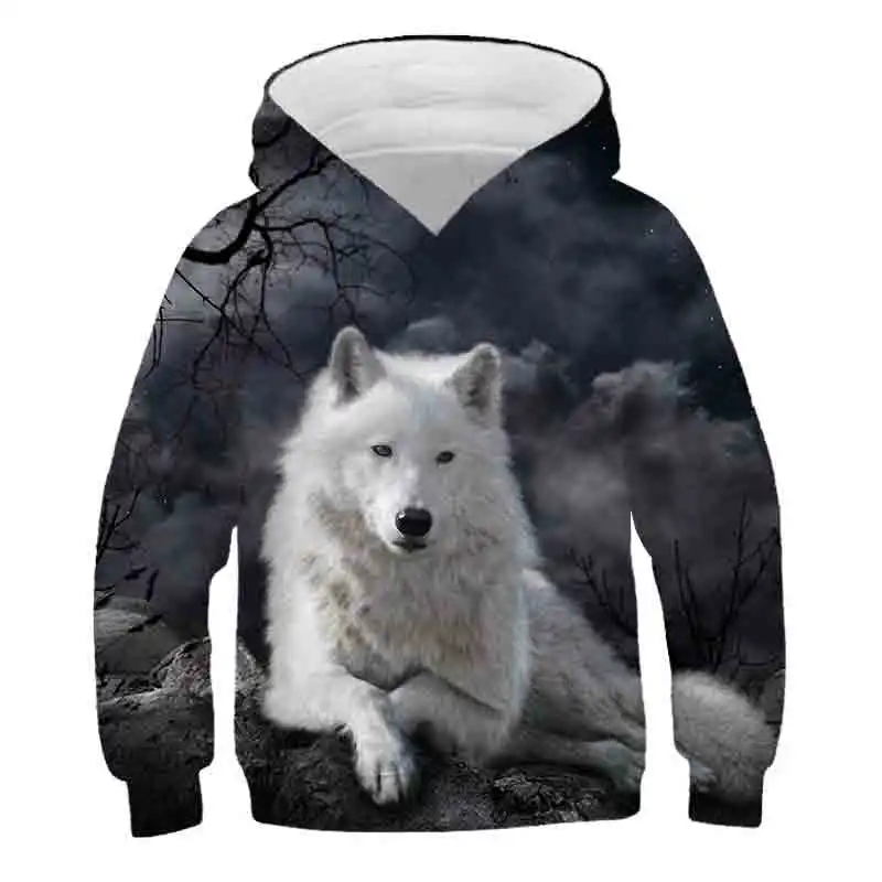 2021 New Style Boys and Girls Wolf Pattern Hoodie Fall/Winter Teen kids Animal Clothing Sweatshirt clothing 4-14 year old | Детская