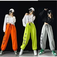 smiley hip hop sweatpants women street dance fluorescent green harem pants women streetwear fashion trousers women plus size