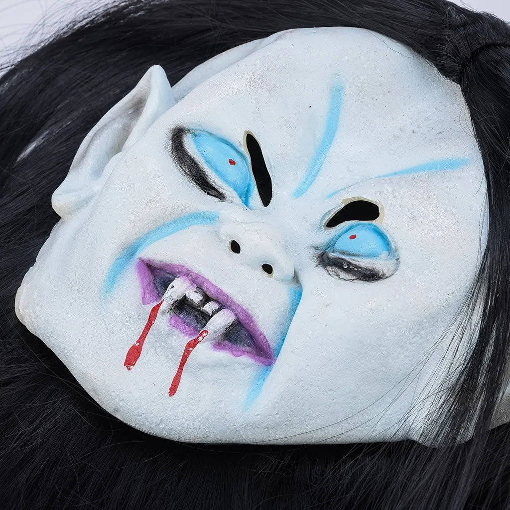 Хэллоуин ужас длинные волосы ведьма Полное Лицо Латексная Маска Зомби реквизит