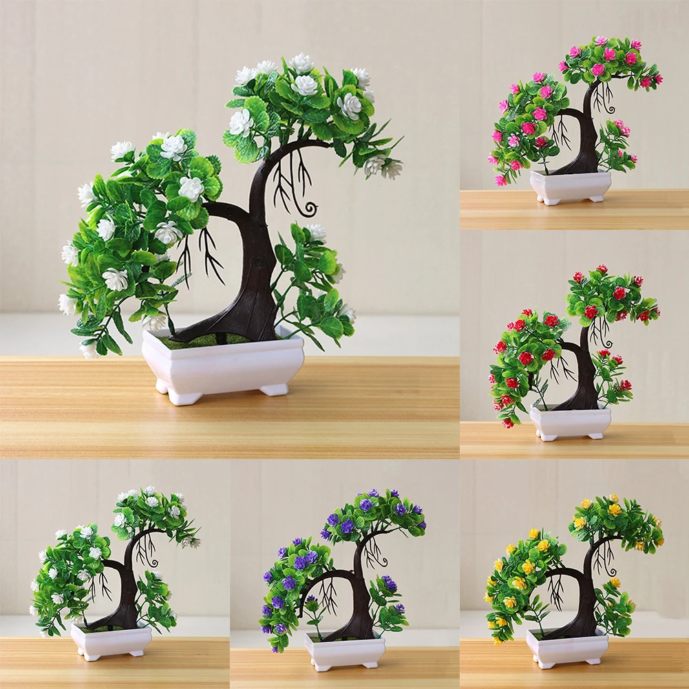 Hotel Office Bonsai Potted Decoration Artificial Plants Small Tree Home Fake Flower Wedding Ornaments Garden Display Desktop
