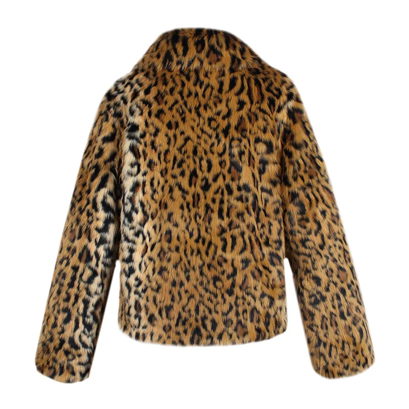 

Autumn/Winter Leopard Print Lapel Straight Full Jacket Faux Fur Short Cardigan Coat New Fluffy Coat Sexy Ladies Fashion Casual