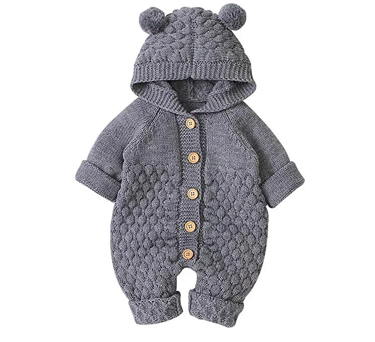 Трикотажный комбинезон с капюшоном для новорожденных свитер мальчиков и девочек