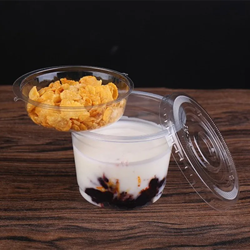 

50pcs Creative yogurt cup 12oz 300ml double grid transparent plastic cups birthday party favors pudding fruit snack dessert box