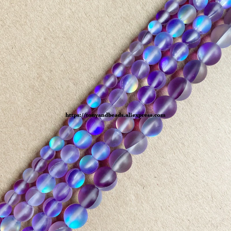 

Matte K9 Purple Austria Crystal Synthetic Moonstone Round Loose Beads 15" Strand 6 8 10MM Pick Size For Jewelry Making DIY